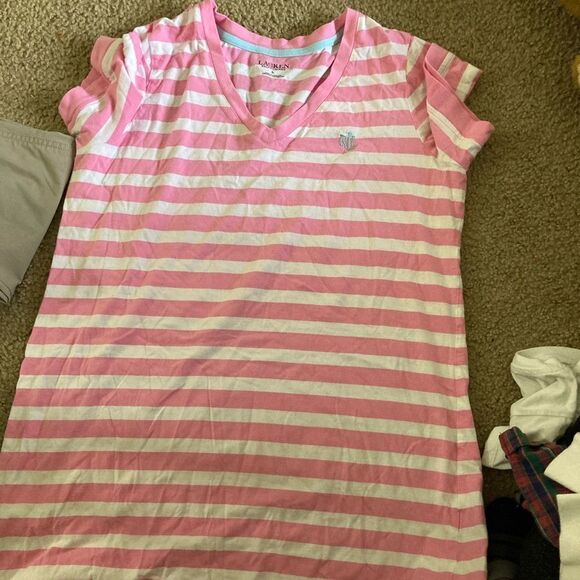 Womens Pink and White Ralph Lauren T-shirt Dress - Picture 1 of 3